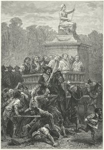 Un carro pieno di prigionieri sulla strada per la ghigliottina, Rivoluzione Francese (incisione) da Diogene Ulysse Napoleon Maillart