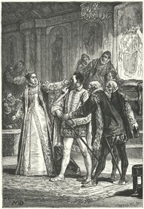Il conte di Essex minaccia di sguainare la spada dopo che la Regina Elisabetta I lo ha schiaffeggiato per la sua insolenza, 1598 da Diogene Ulysse Napoleon Maillart