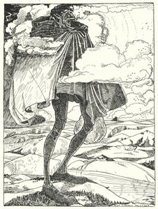 "Abbiamo visto il Gigante camminare sulle cime delle colline, portando il suo pranzo in una borsa" da Dion Clayton Calthrop