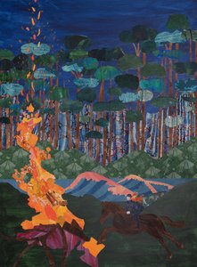 Brunnhilde e la pira lungo il Reno (collage)
