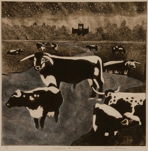 Longhorns a casa, 2017 (collagraph) da Dione Verulam