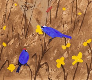Colori primari (Diadem Tanagers  Ceibo tree) (acrilico e collage)