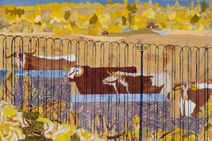 Longhorn assetati, estate calda (collage) da Dione Verulam