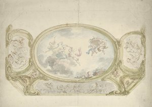 Progetto per un affresco sul soffitto: ovale con rappresentazione allegorica, circondato da scene con putti da Dionys van Nijmegen (possibly)