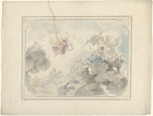 Progetto per una pittura sul soffitto con vista sul cielo dove Aurora scaccia l