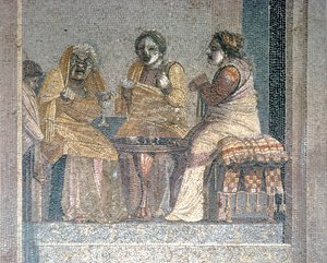 Mosaico romano di scena da una commedia con attori mascherati, Villa di Cicerone, Pompei, II secolo a.C.