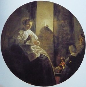 Una donna che cuce a lume di candela da Dirck Hals