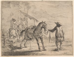 Un Cavallo che Urina Tenuto da un Uomo