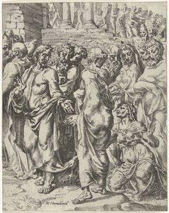 Guarigione della donna affetta da emorragia da Dirck Volckertsz. Coornhert (attributed to)