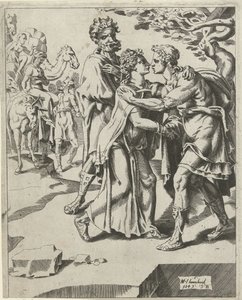 Isacco saluta Rebecca da Dirck Volckertsz. Coornhert (attributed to)