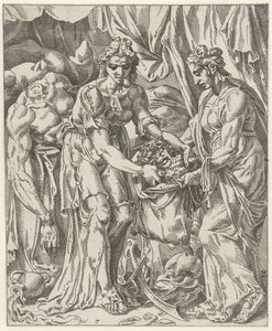 Giuditta mette la testa di Oloferne in un sacco da Dirck Volckertsz. Coornhert (attributed to)