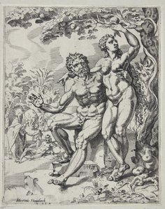 Adamo ed Eva che prendono il frutto proibito da Dirck Volckertsz. Coornhert