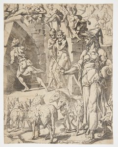 Giacobbe rimuove la pietra dalla bocca del pozzo da Dirck Volckertsz. Coornhert