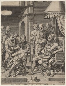 Il servo spietato portato davanti al re da Dirck Volckertz Coornhert, after Maerten van Heemskerck