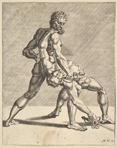 Due schermidori, da Fencers, tavola 8, 1552 da Dirck Volkertsen Coornhert