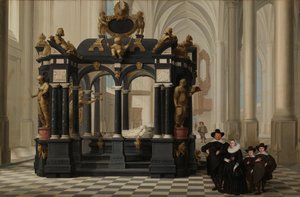 Una famiglia accanto alla tomba del Principe Guglielmo I nella Nieuwe Kerk, Delft