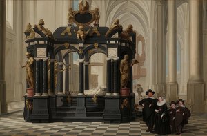 Una famiglia sulla tomba del principe Guglielmo I nella Nieuwe Kerk, Delft da Dirck van Delen