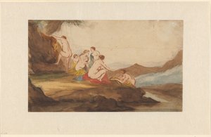 Donne che fanno il bagno in un paesaggio da Dirck van der Lisse