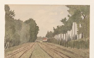 Paesaggio con un edificio in lontananza