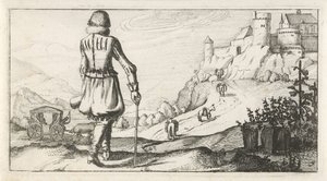 Uomo in giubba in un paesaggio montano (costumi olandesi di donne e uomini, 1622) da Dirk Eversen Lons