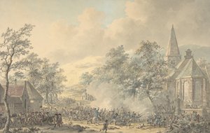 Scena di battaglia con chiesa a destra