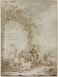 Frontespizio per un Album di Disegni: Contadini a una Fontana, 1784 da Dirk Langendyk