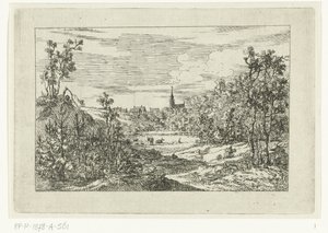 Paesaggio dunale e veduta di case e chiesa di Scheveningen da Dirk Vis Blokhuyzen