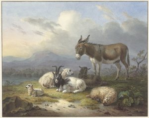Paesaggio con asino, capra e pecore da Dirk van Oosterhoudt