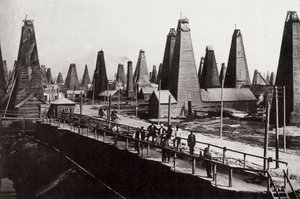 Pozzi petroliferi a Baku sul Mar Caspio, Russia, c1890