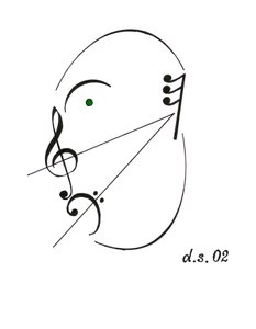 Faccia da Diminuendo - una faccia da canto disegnata utilizzando il simbolo musicale del diminuendo e varie altre notazioni musicali. da Dmitri Smirnov
