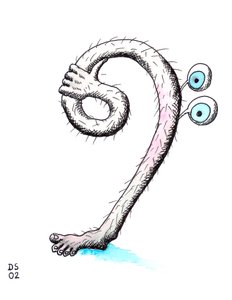 Chiave di basso pelosa - una chiave di basso disegnata come una gamba con una mano che la tiene.