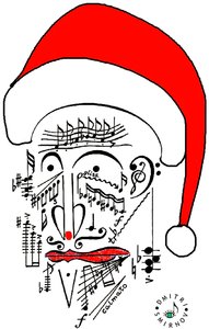 Musical Santa - la testa di Babbo Natale disegnata utilizzando la notazione musicale e indossando un cappello rosso.
