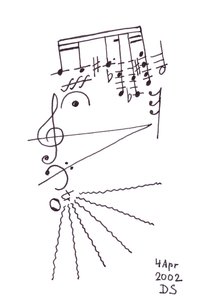 Thrilling Beard" - un volto canterino con barba disegnato utilizzando la notazione musicale.