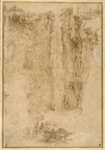 Paesaggio con cascata; ai piedi, due uomini, uno a cavallo da Domenichino