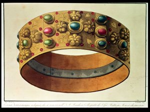 La Corona Ferrea di Lombardia che incoronò Carlo Magno nel 777 e Napoleone nel 1805 nel Duomo di Milano, incisa da D. Landini (acquatinta)