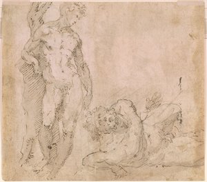 Beccafumi - Verso Nudo maschile appoggiato a un tronco d