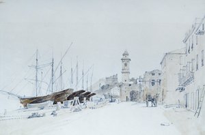 Veduta delle Armi a Taggia, ca 1860, di Pasquale Domenico Cambiaso, Italia, matita e acquerello da Domenico Cambiaso