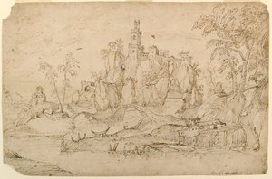 Paesaggio fantastico con mulino ad acqua da Domenico Campagnola