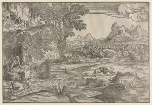 Paesaggio con San Girolamo e due leoni, c. 1530-35 da Domenico Campagnola