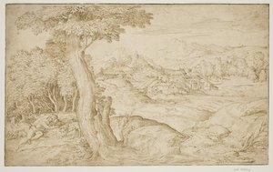 Paesaggio con una città e un pastore dormiente da Domenico Campagnola