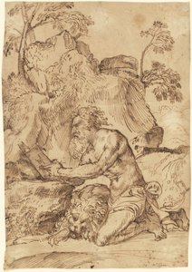 San Girolamo che legge nel deserto da Domenico Campagnola