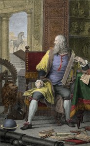 Rappresentazione del pittore e scultore Leonardo da Vinci nel suo studio da Domenico Cunego
