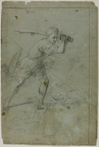 Davide che decapita Golia (recto); Schizzo di figura femminile drappeggiata con braccio destro sollevato sopra la testa (verso) da Domenico Fiasella