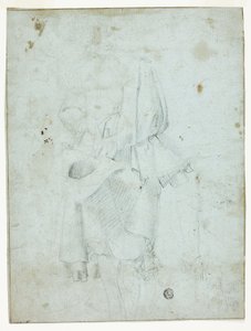 Giovane in piedi con il cappello in mano e schizzo di gambe da Domenico Fiasella