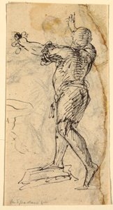 Uomo in piedi con le braccia alzate da Domenico Gargiulo, called Micco Spadaro
