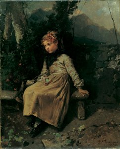Bambina seduta in giardino da Domenico Induno