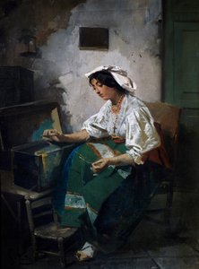 Ragazza che cuce da Domenico Induno