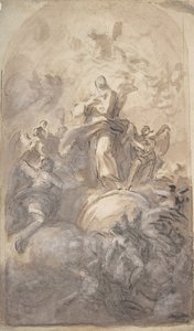 La Vergine Immacolata in Gloria (recto), Schizzo di una parte di una gamba e una mano (verso)