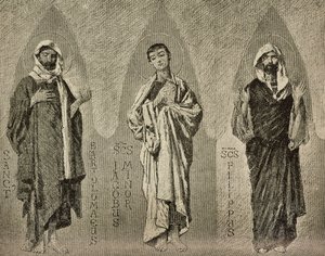 Santi Bartolomeo, Giacomo il Minore e Filippo, cartoni di Domenico Morelli per mosaico nella cattedrale di Amalfi, disegno di P Scoppetta, incisione da L