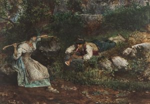 Una contadina italiana corteggiata da un pastore